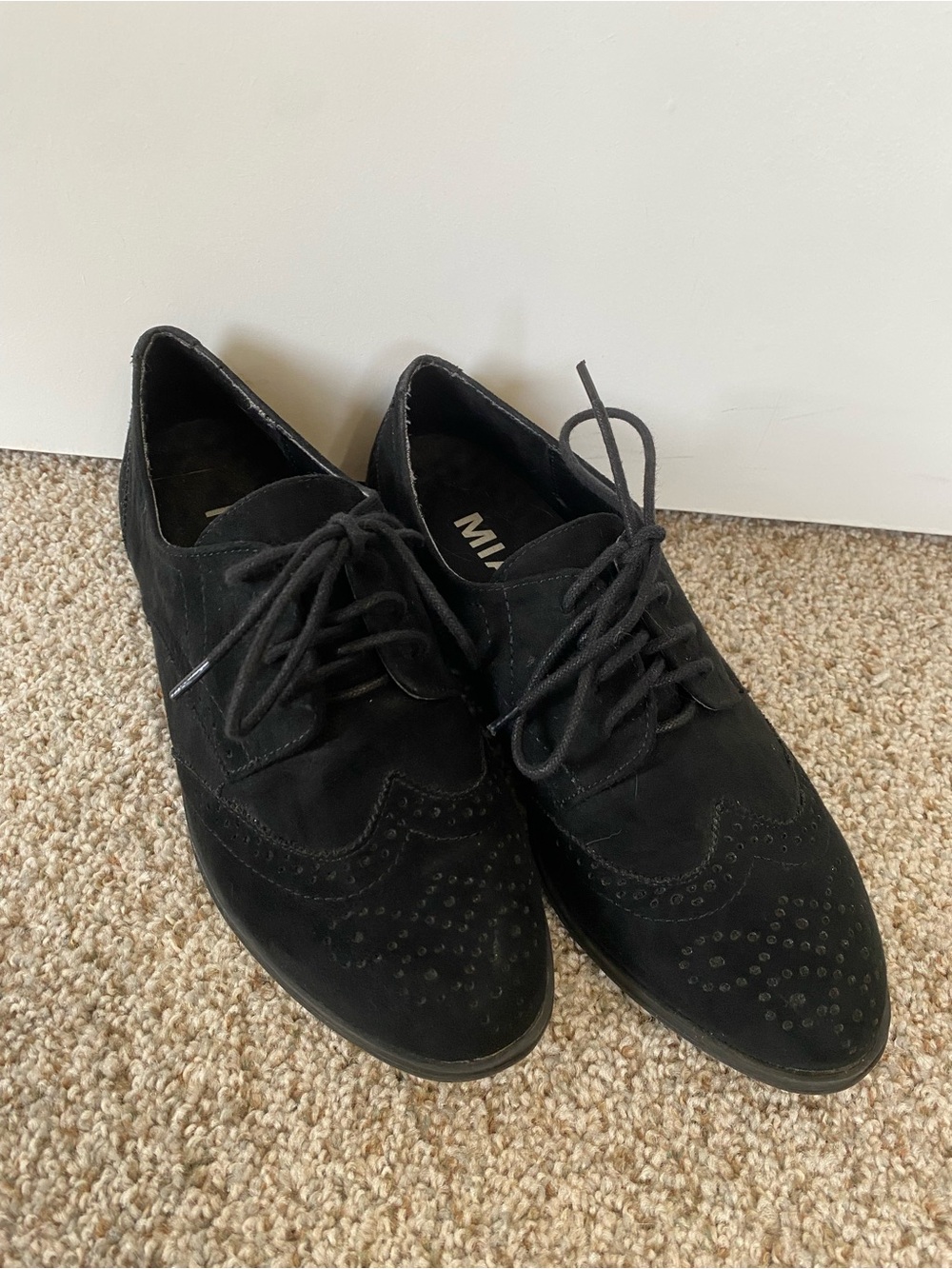 MIA Black Suede Wingtip Lace-Up Flats